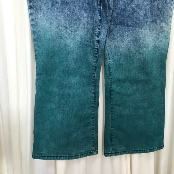 LOGO Lori Goldstein Tie Dye Ombre Green Blue Jeans Mid Rise Crop Kick size 16 - Picture 4 of 9